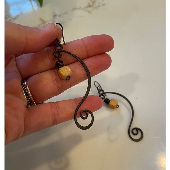 HANDMADE Brown Metal Drop Earrings - Picture 4 of 4